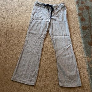 Navy blue striped linen pants.